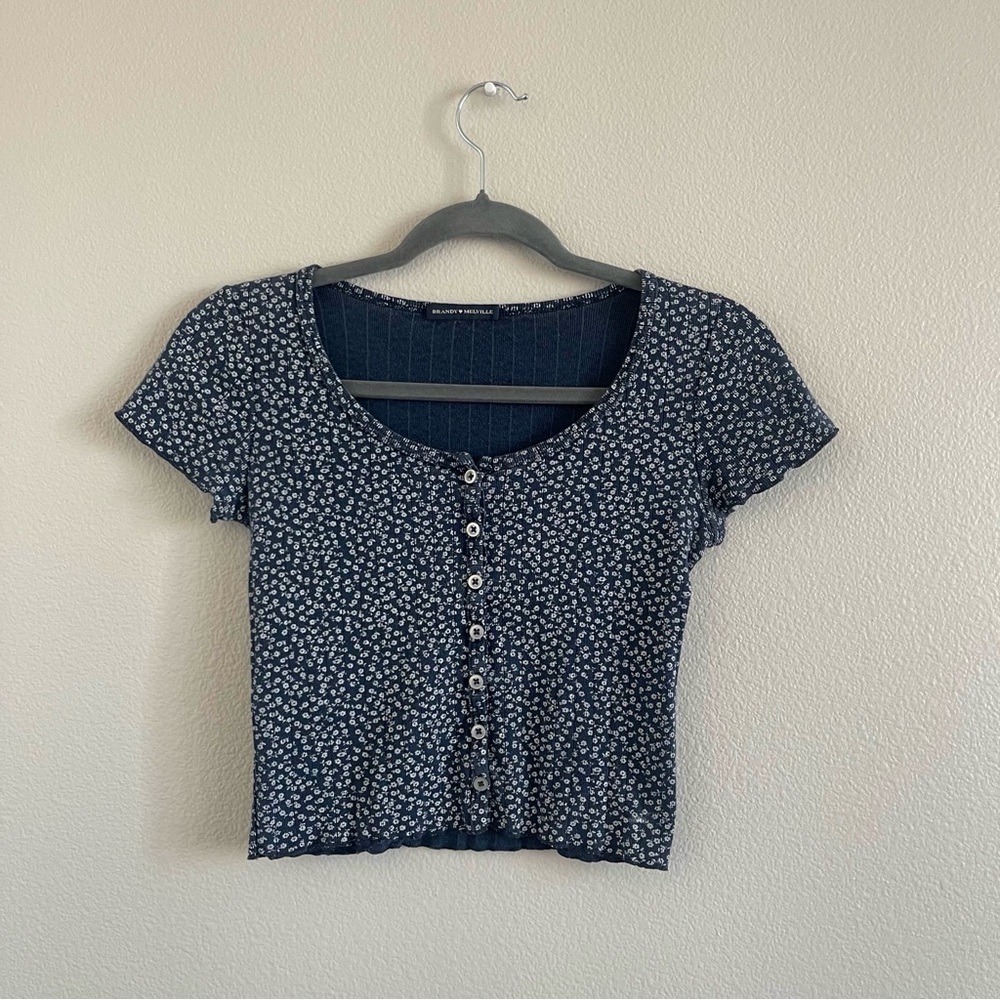 Brandy Melville Navy Floral Crop Top